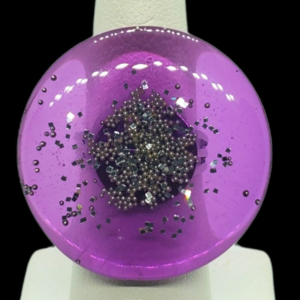 Adjustable Purple & Silver Colored Round Ring